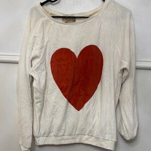 Wildfox Off-White Sweatshirt with Red Heart velvet texture